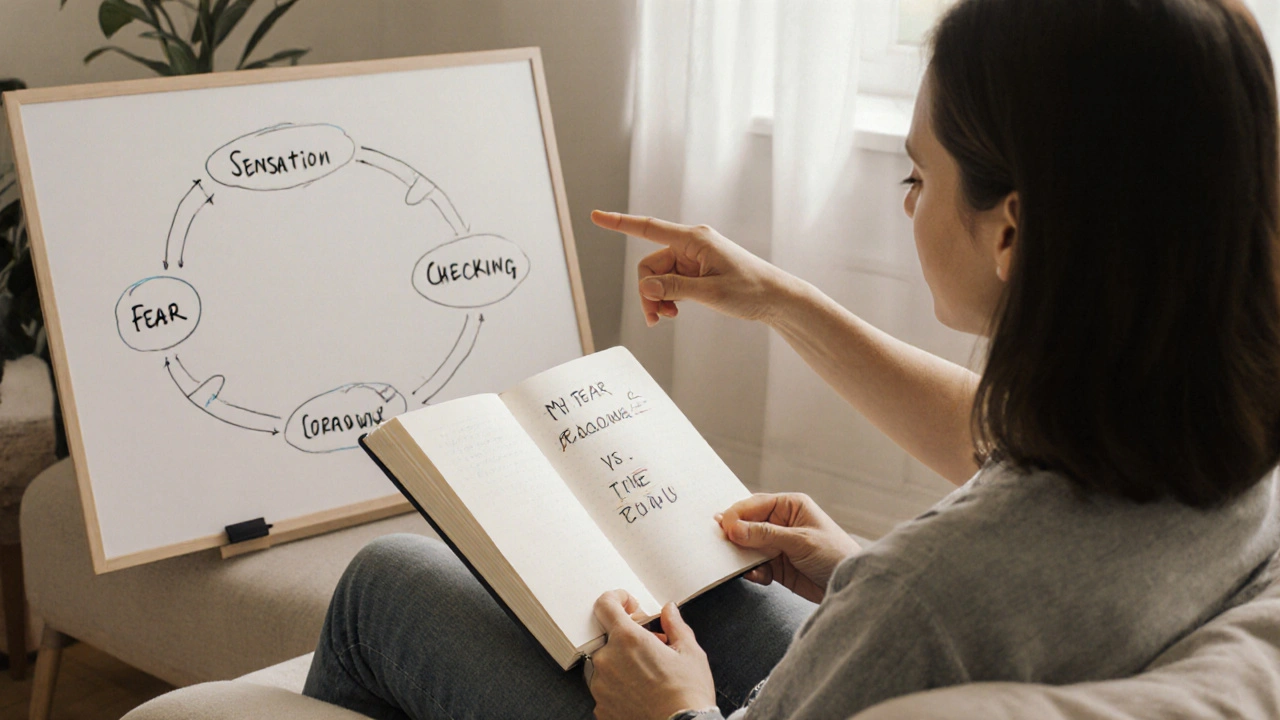 Therapist and client discussing anxiety patterns in a calm, sunlit therapy office.