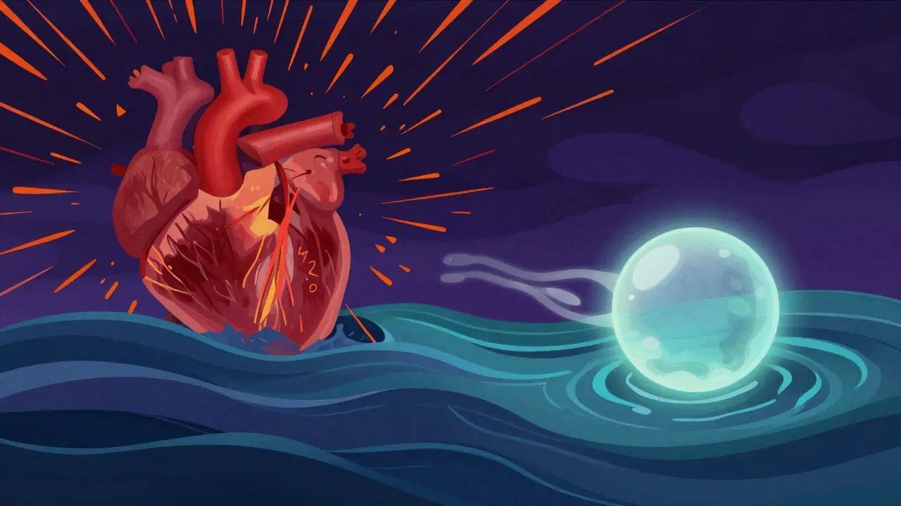 Abstract visual of stress transforming into a calm, flowing blue river