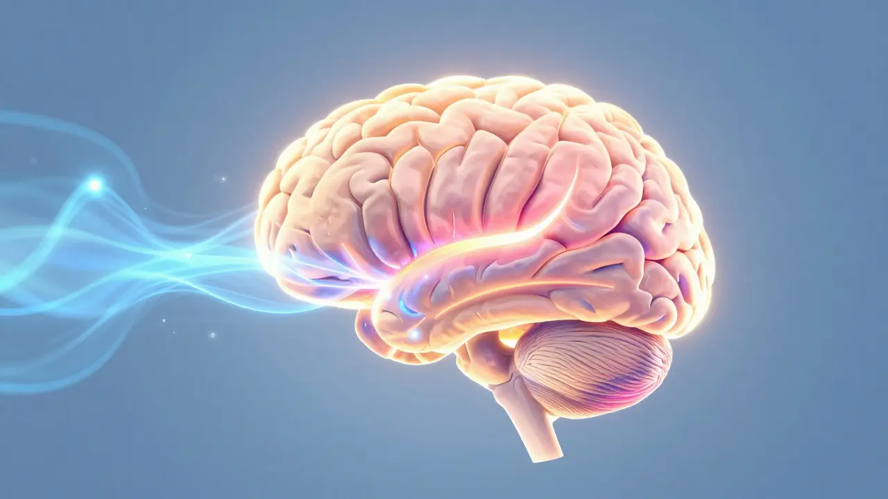 Glowing brain illustration showing neurochemical rewards of helping