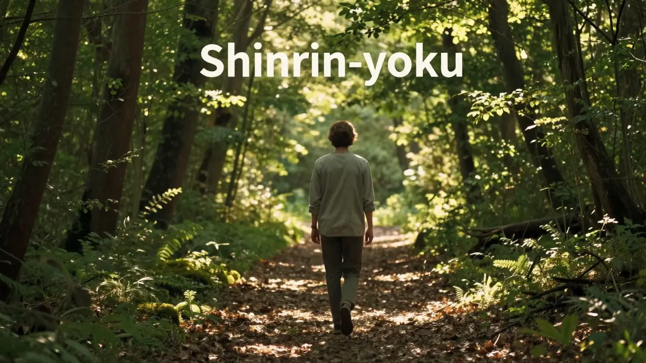 Person walking peacefully through a sunlit forest path