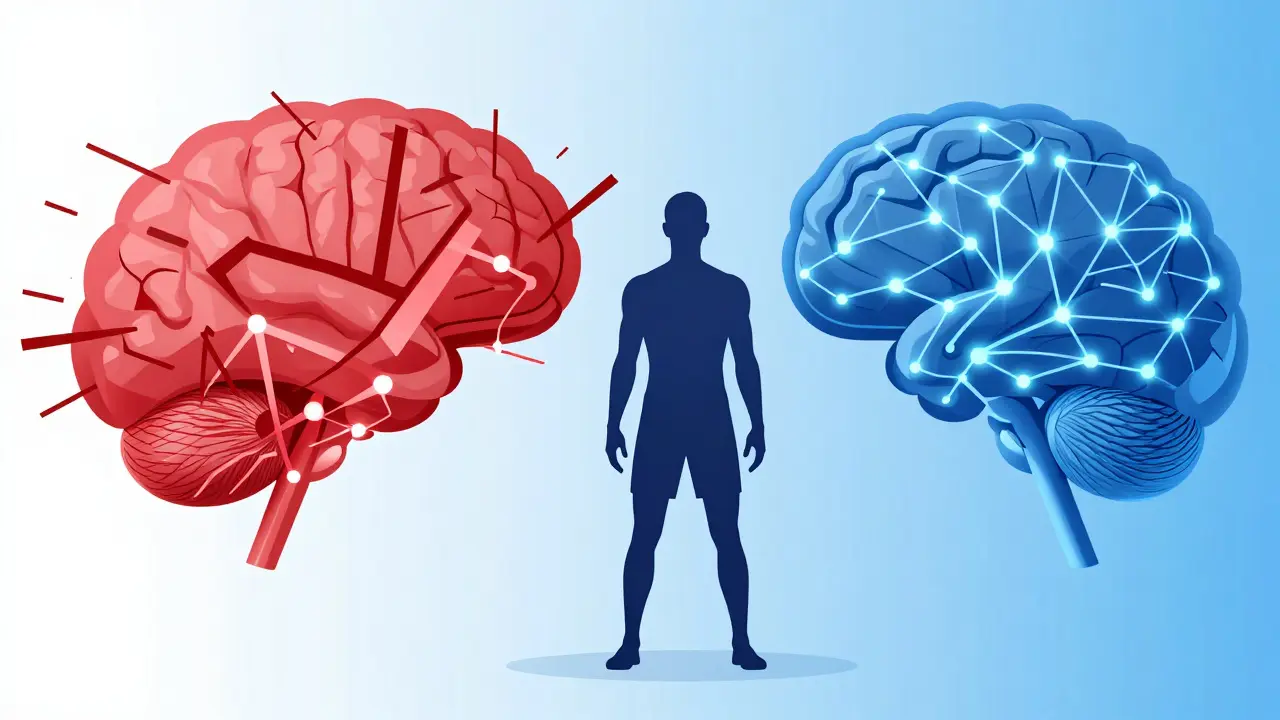 Abstract art showing brain regions for stress and focus control