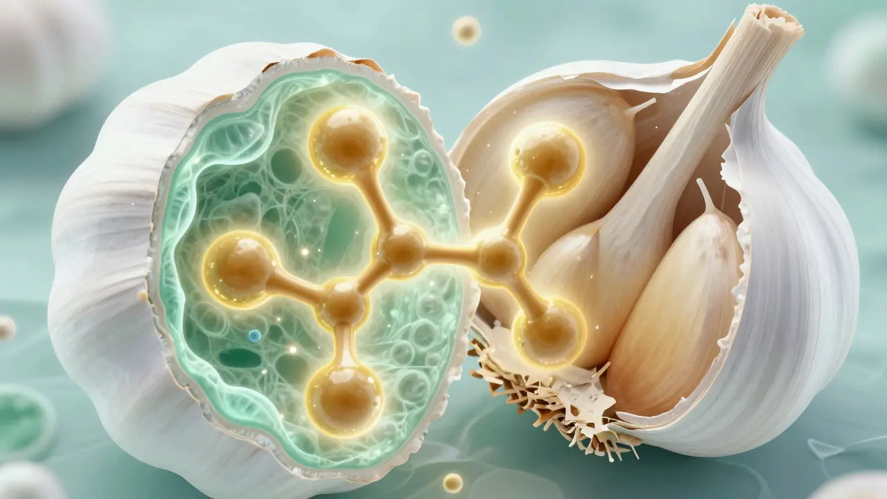Microscopic view of allicin formation in garlic cells