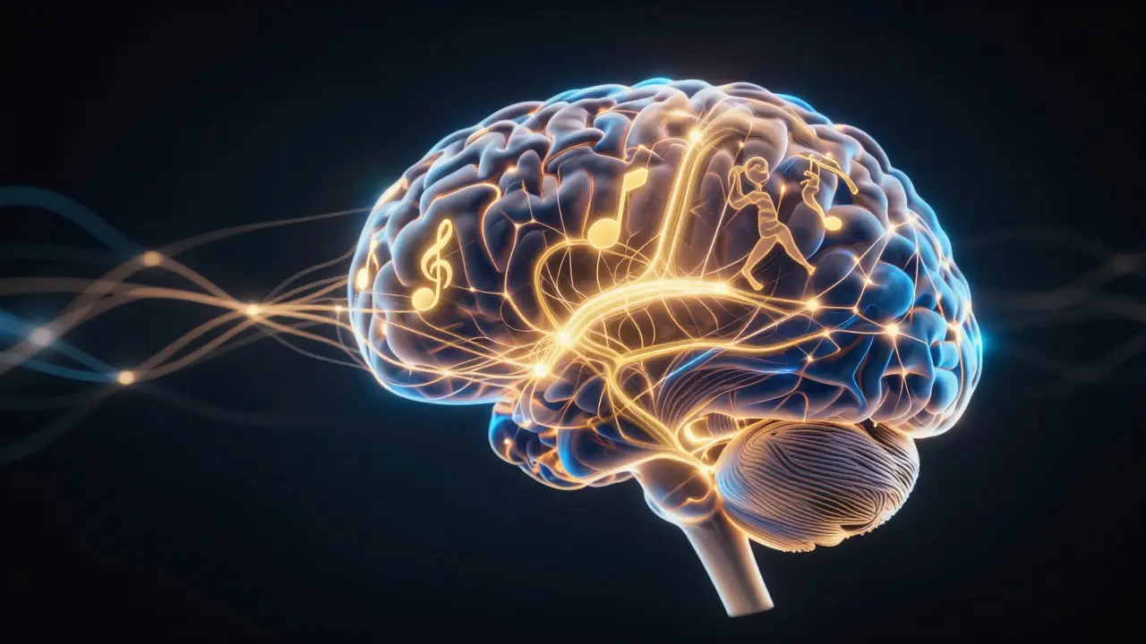 Abstract illustration of brain healing through creativity