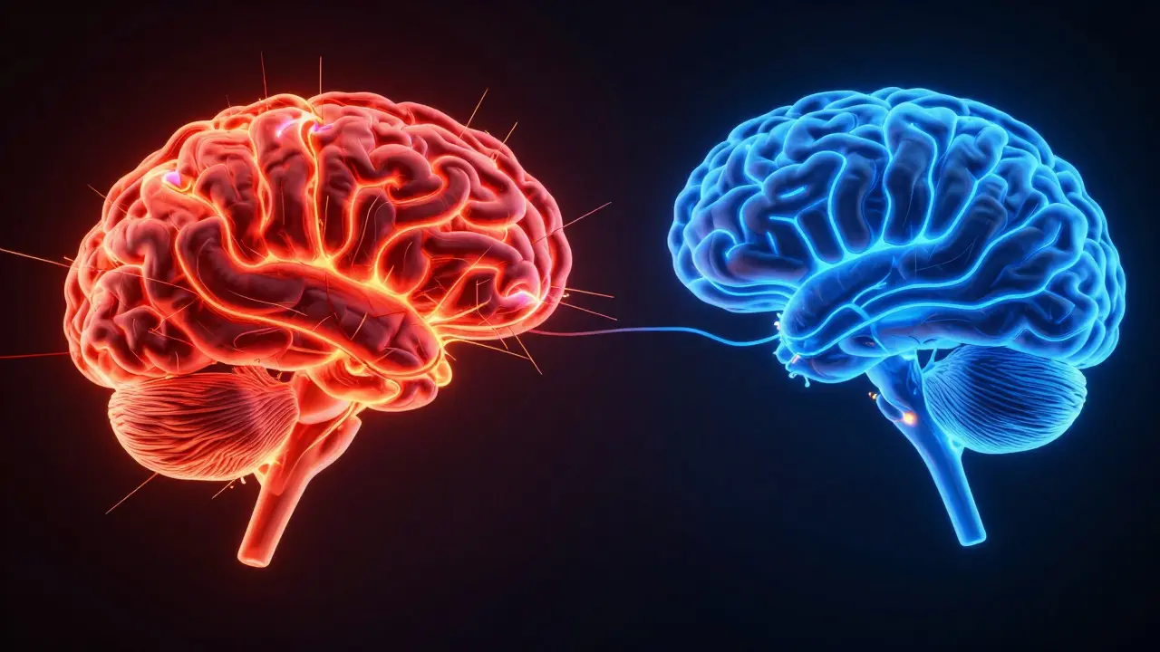 Brain diagram showing calm vs angry states
