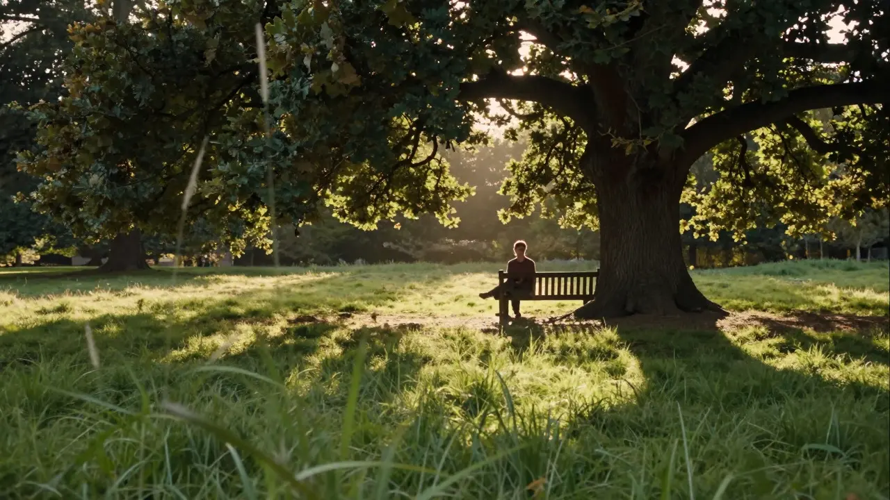 Person meditating peacefully on a park bench under sunlight