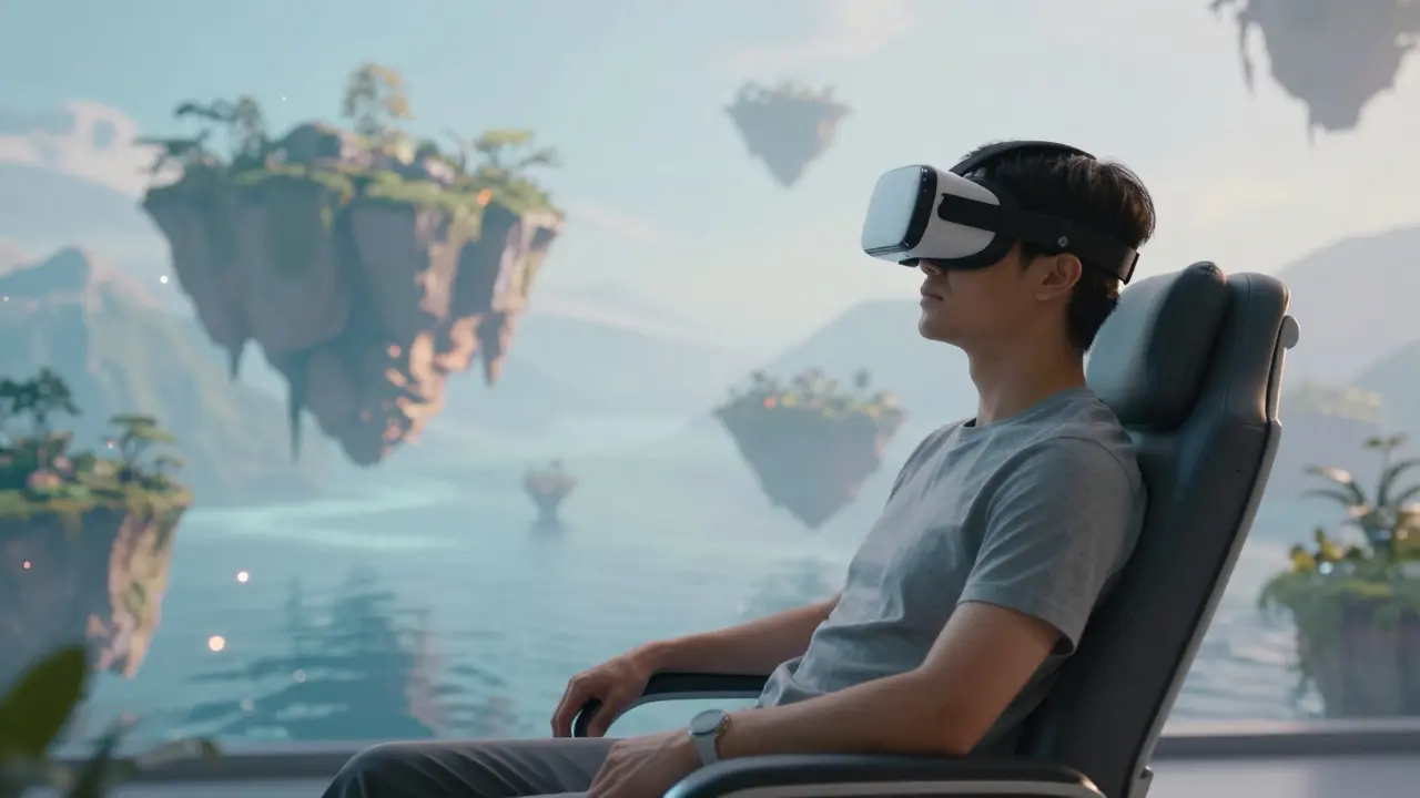 Person using VR headset and sensors for immersive biofeedback therapy