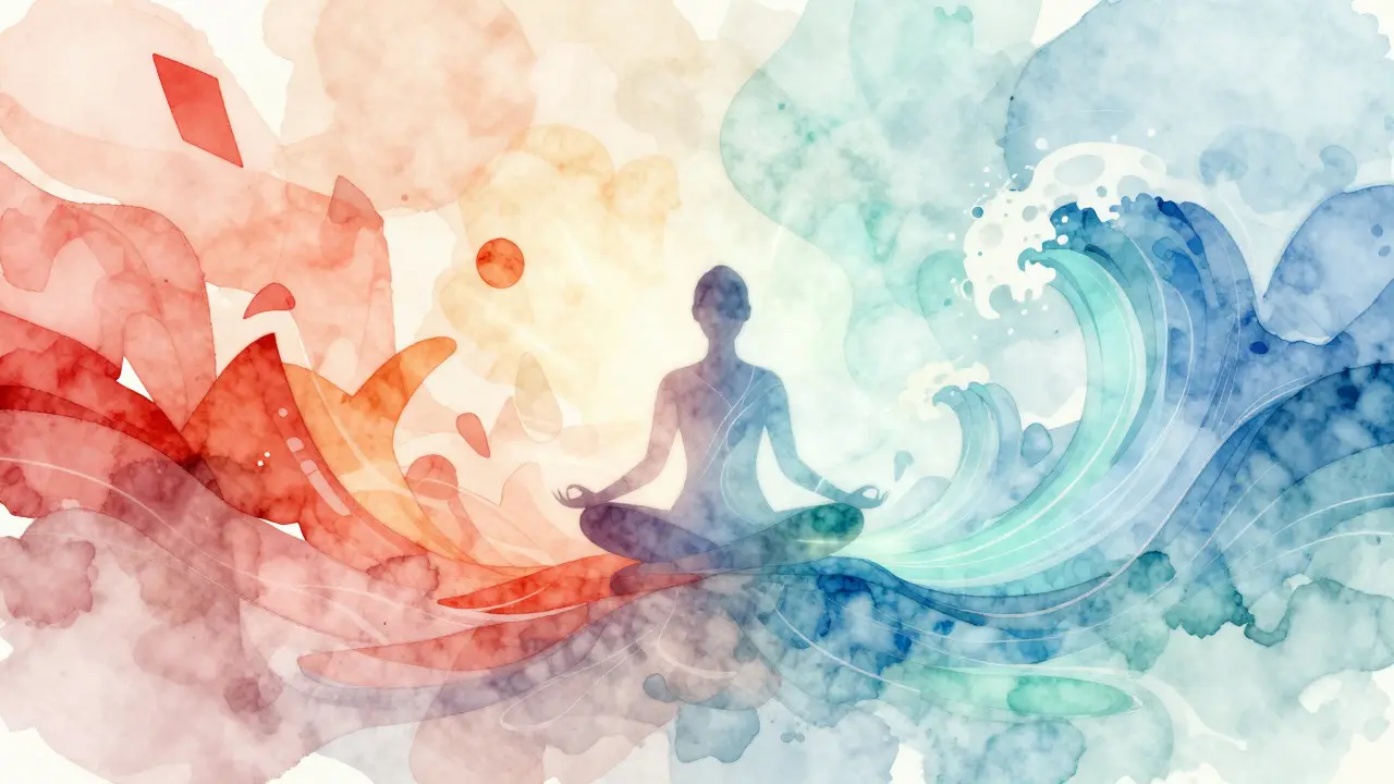 Watercolor art showing transition from stress to calm